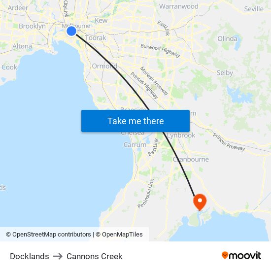 Docklands to Cannons Creek map