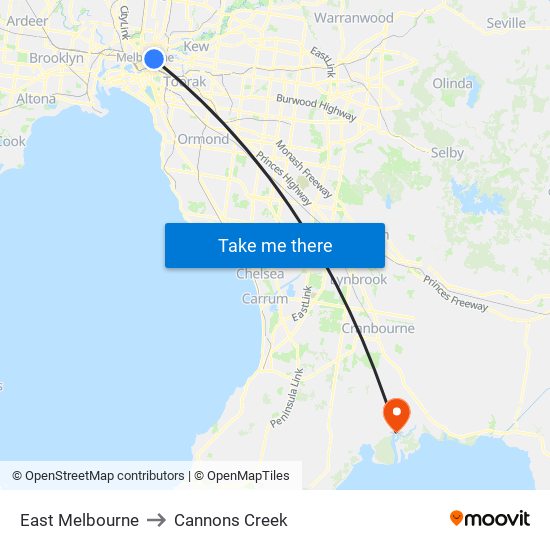 East Melbourne to Cannons Creek map