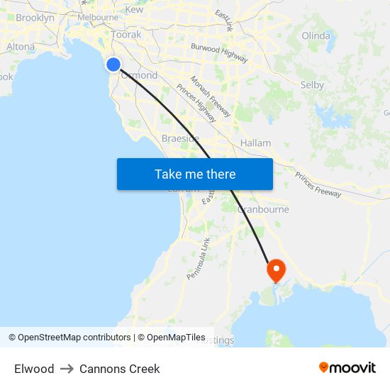 Elwood to Cannons Creek map