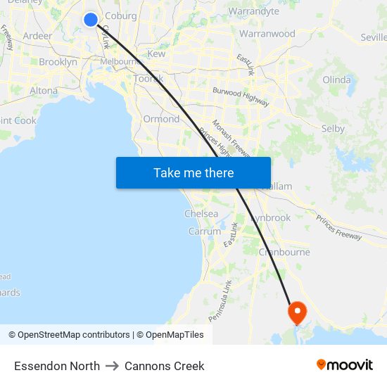 Essendon North to Cannons Creek map