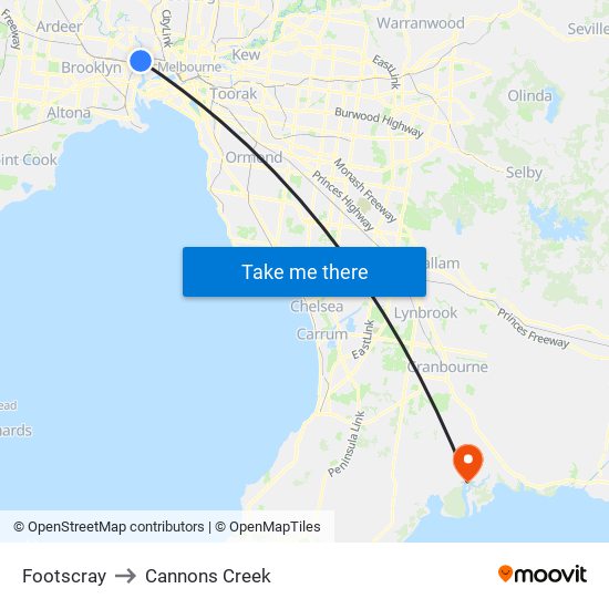 Footscray to Cannons Creek map