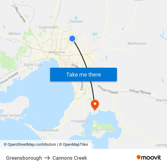 Greensborough to Cannons Creek map