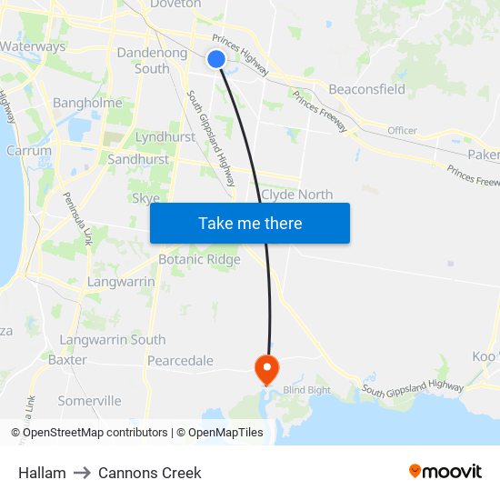 Hallam to Cannons Creek map