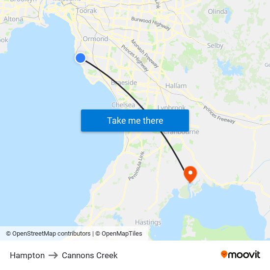 Hampton to Cannons Creek map