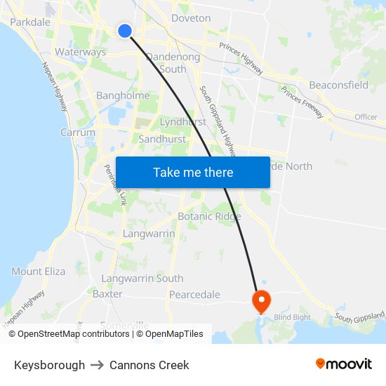 Keysborough to Cannons Creek map