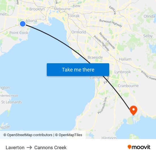 Laverton to Cannons Creek map