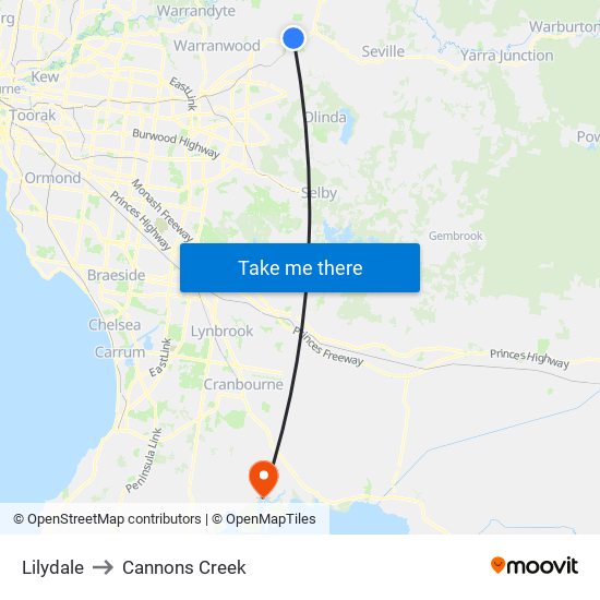 Lilydale to Cannons Creek map