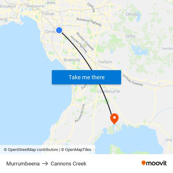 Murrumbeena to Cannons Creek map