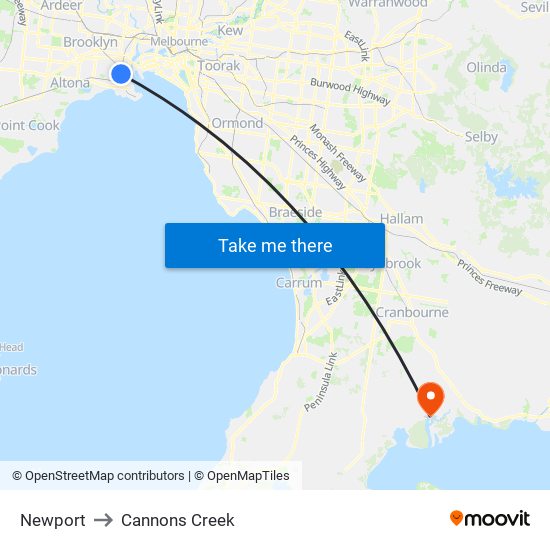 Newport to Cannons Creek map