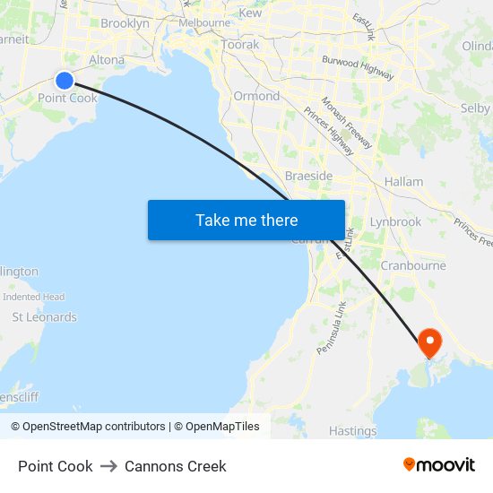 Point Cook to Cannons Creek map