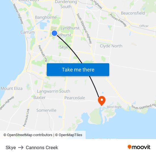 Skye to Cannons Creek map