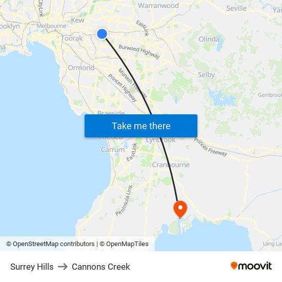 Surrey Hills to Cannons Creek map