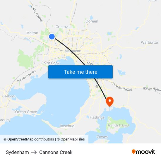 Sydenham to Cannons Creek map