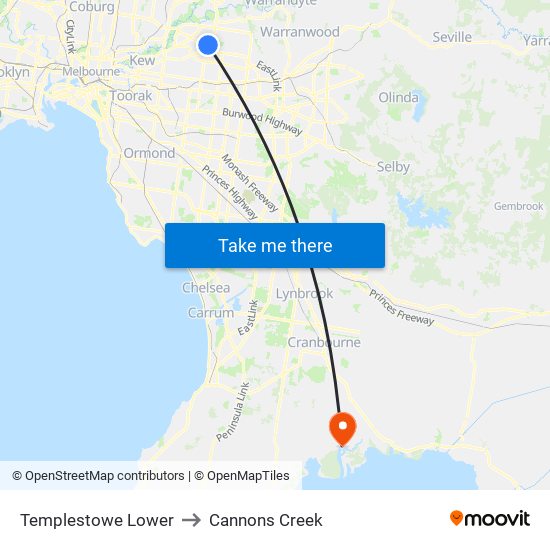 Templestowe Lower to Cannons Creek map