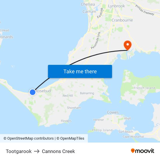 Tootgarook to Cannons Creek map