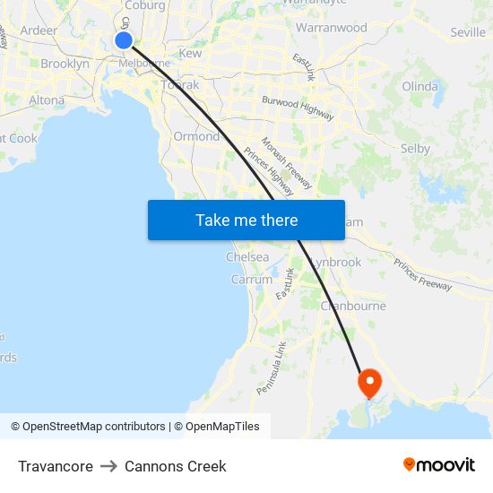 Travancore to Cannons Creek map