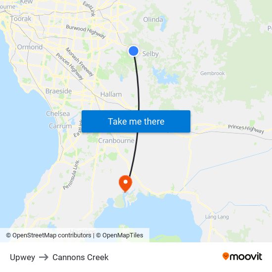 Upwey to Cannons Creek map