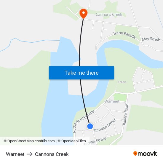 Warneet to Cannons Creek map