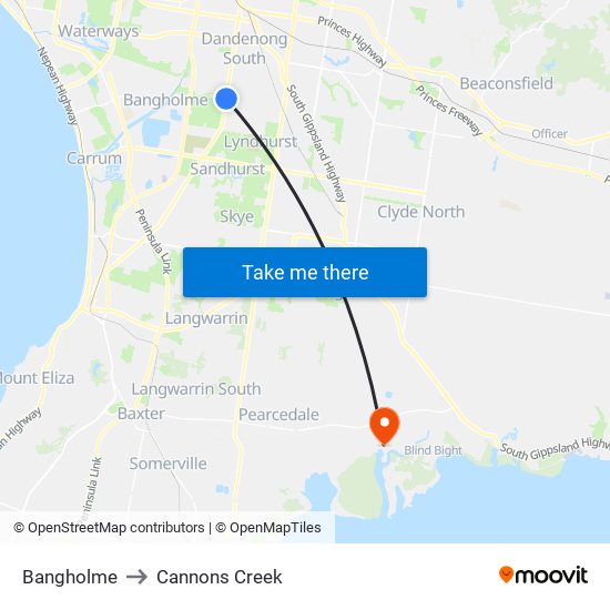 Bangholme to Cannons Creek map