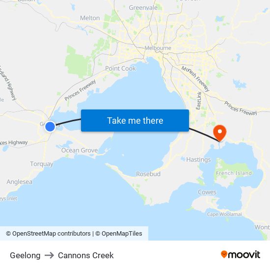 Geelong to Cannons Creek map