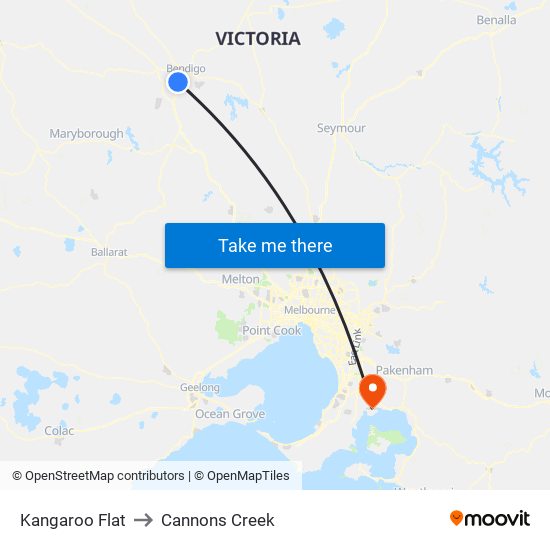Kangaroo Flat to Cannons Creek map