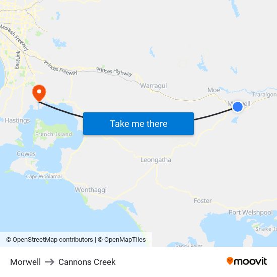 Morwell to Cannons Creek map