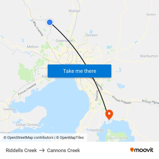 Riddells Creek to Cannons Creek map