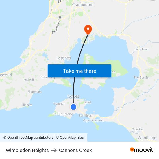 Wimbledon Heights to Cannons Creek map