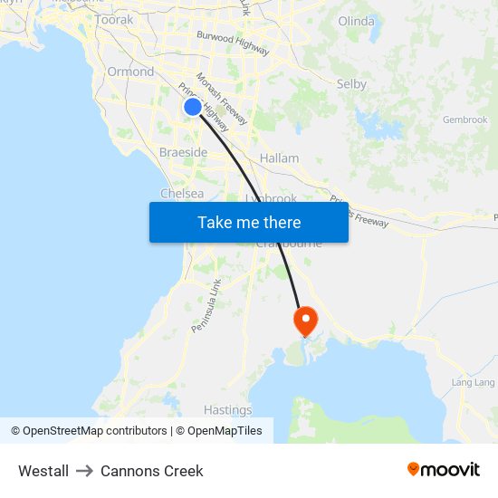 Westall to Cannons Creek map