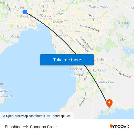 Sunshine to Cannons Creek map