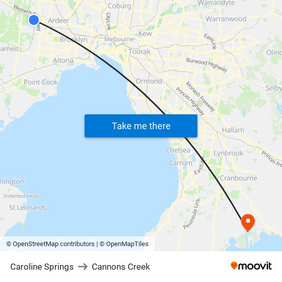 Caroline Springs to Cannons Creek map