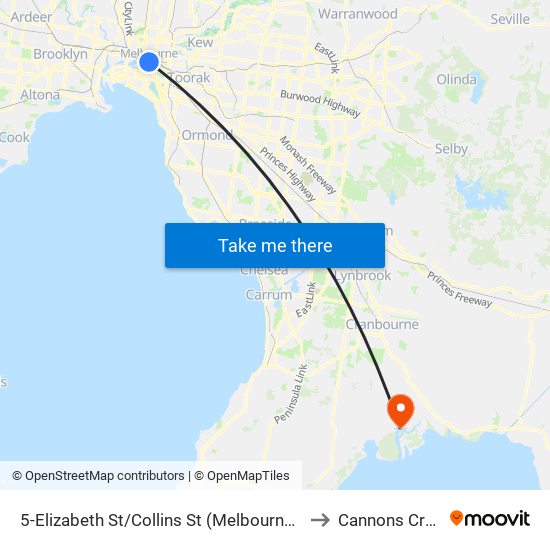 5-Elizabeth St/Collins St (Melbourne City) to Cannons Creek map