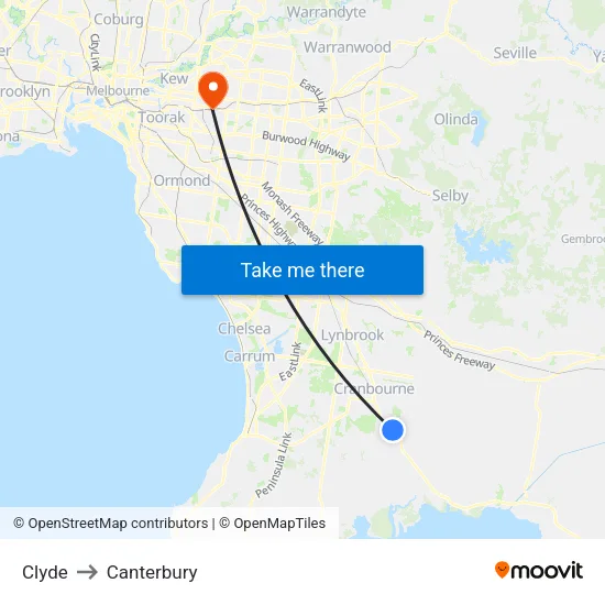Clyde to Canterbury map