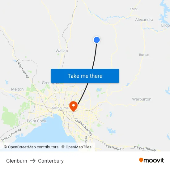 Glenburn to Canterbury map
