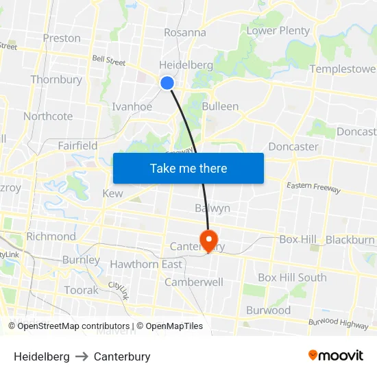 Heidelberg to Canterbury map