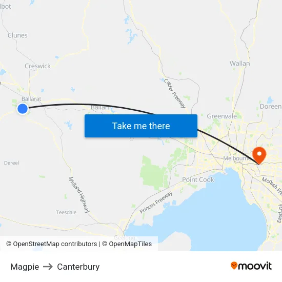 Magpie to Canterbury map