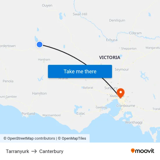 Tarranyurk to Canterbury map