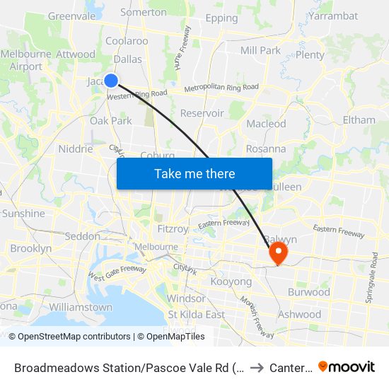 Broadmeadows Station/Pascoe Vale Rd (Broadmeadows) to Canterbury map