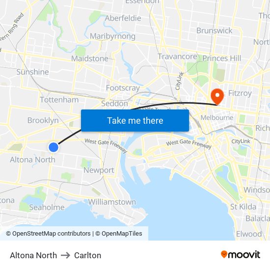 Altona North to Carlton map