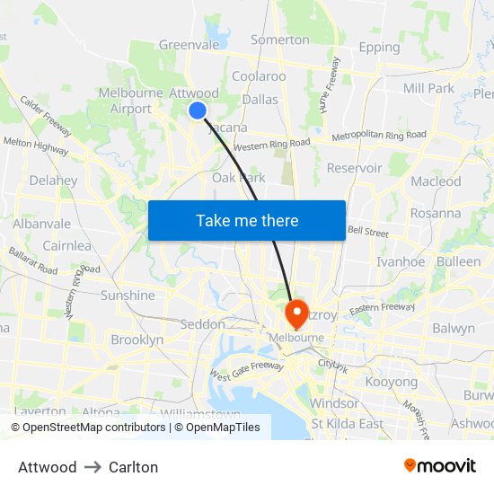 Attwood to Carlton map