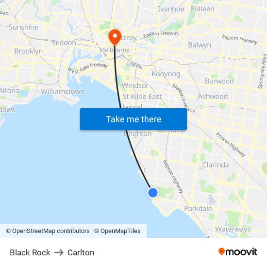 Black Rock to Carlton map