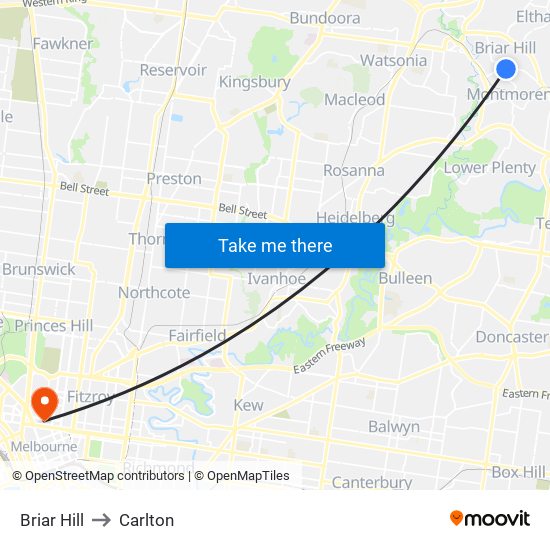 Briar Hill to Carlton map