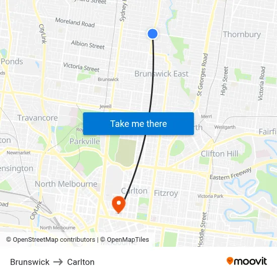 Brunswick to Carlton map