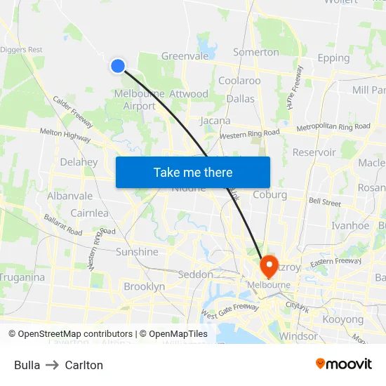 Bulla to Carlton map