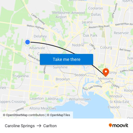 Caroline Springs to Carlton map