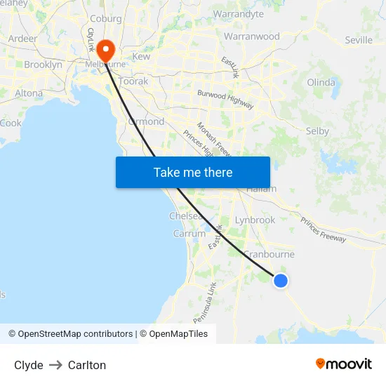 Clyde to Carlton map