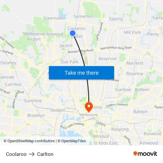 Coolaroo to Carlton map
