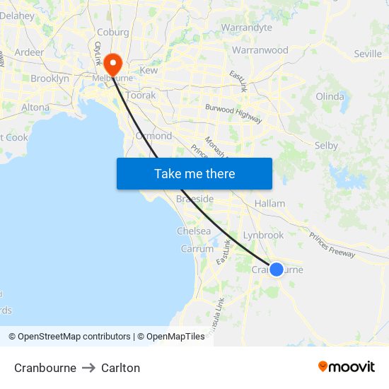 Cranbourne to Carlton map