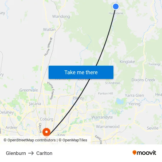 Glenburn to Carlton map