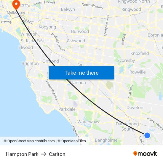 Hampton Park to Carlton map